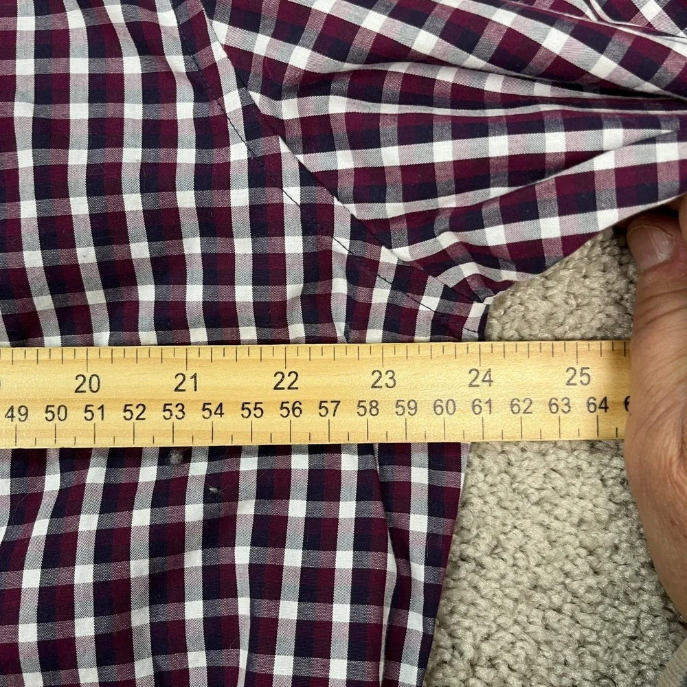 Banana Republic Button Down Shirt Mens Large Burgundy Gingham Check Long Sleeve‎